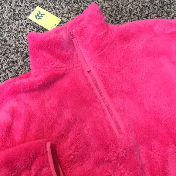 All In Motion Bright Pink Plush Fleece Fuzzy Jacket Quarter Zip Sz XS | NWT - Picture 2 of 7